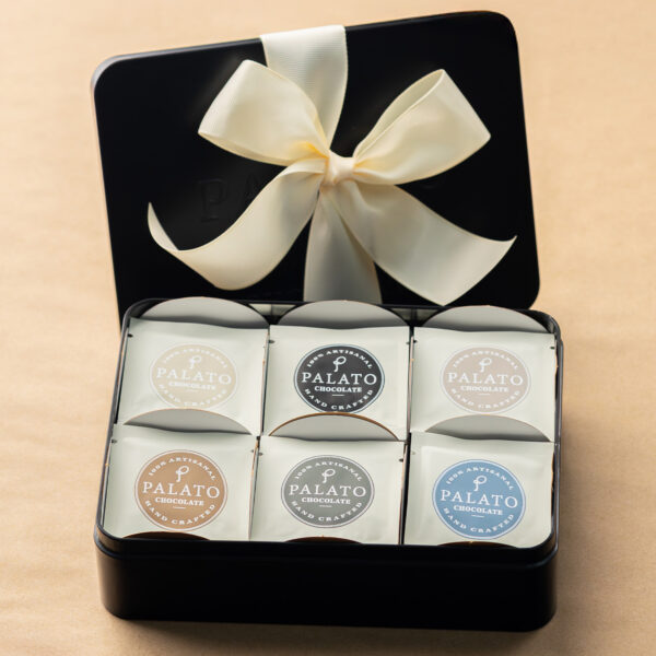 Caja de Latón Negra con 12oz de Chocolate BARK (Peppermint, Lemon Berry o White Citrus Fruit and Nut)
